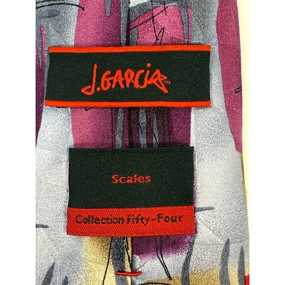 J. Garcia Tie Collection Fifty-Four Scales Abstract Red Purple‎ Gray Silk - Picture 3 of 11